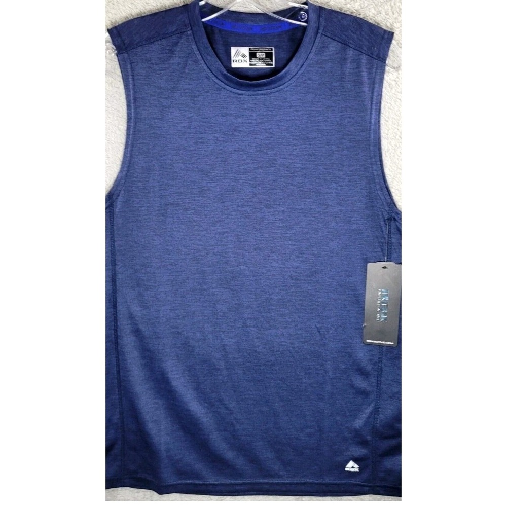 RBX Active Men's Sz S Lightweight Quick Dry Performance Muscle Tee Striated Navy